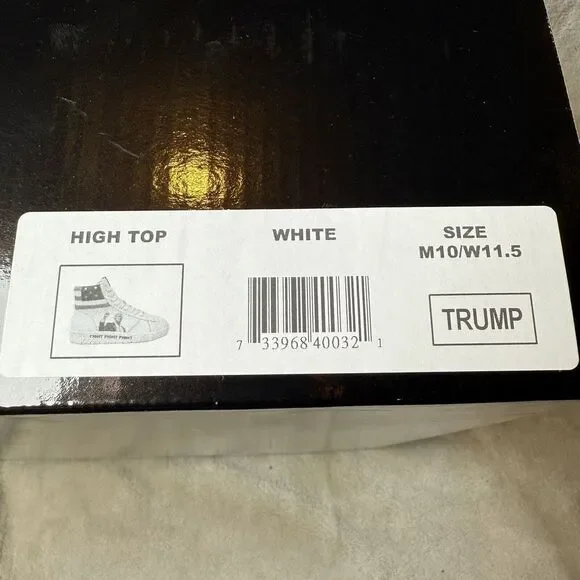 DONALD TRUMP SIZE M10 FIGHT WHITE HIGH‎ TOP SNEAKERS # 2413/5000 LIMITED EDITION